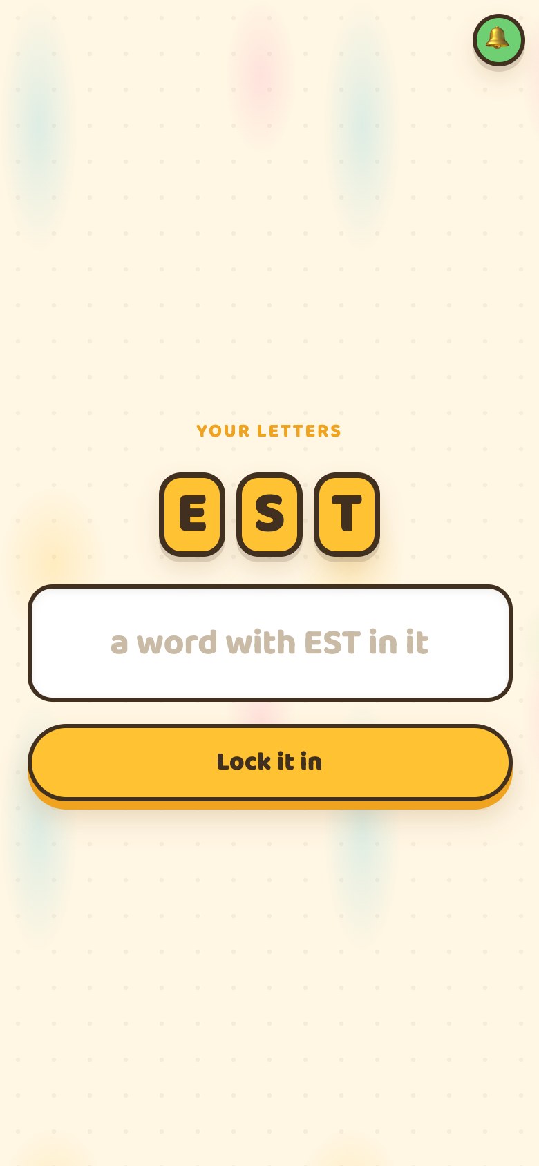 A phone showing the letter tiles, a text box, a Lock it in button, and a line explaining what a word is worth