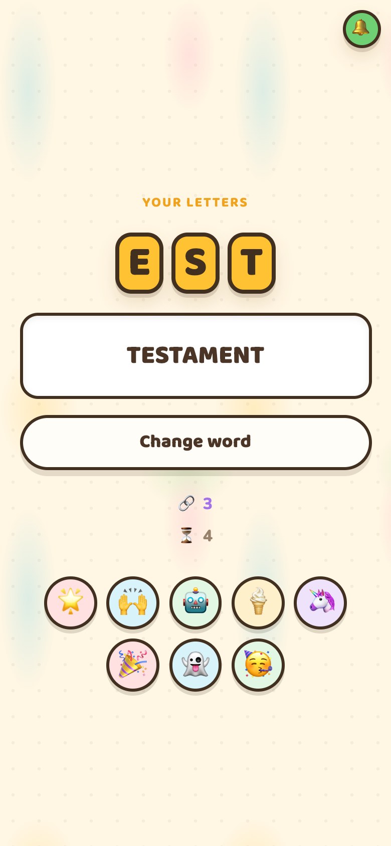 A phone after locking a word in: a line saying the word is in order and worth three if nobody else wrote it, and how many players it is still waiting on